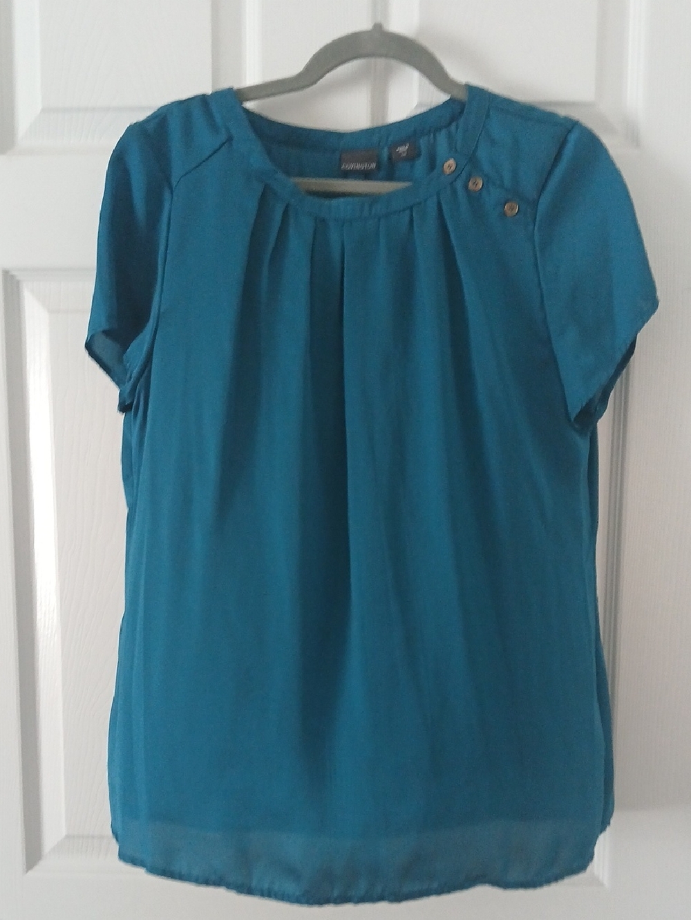 Covington Teal Short-Sleeve Pleated Blouse